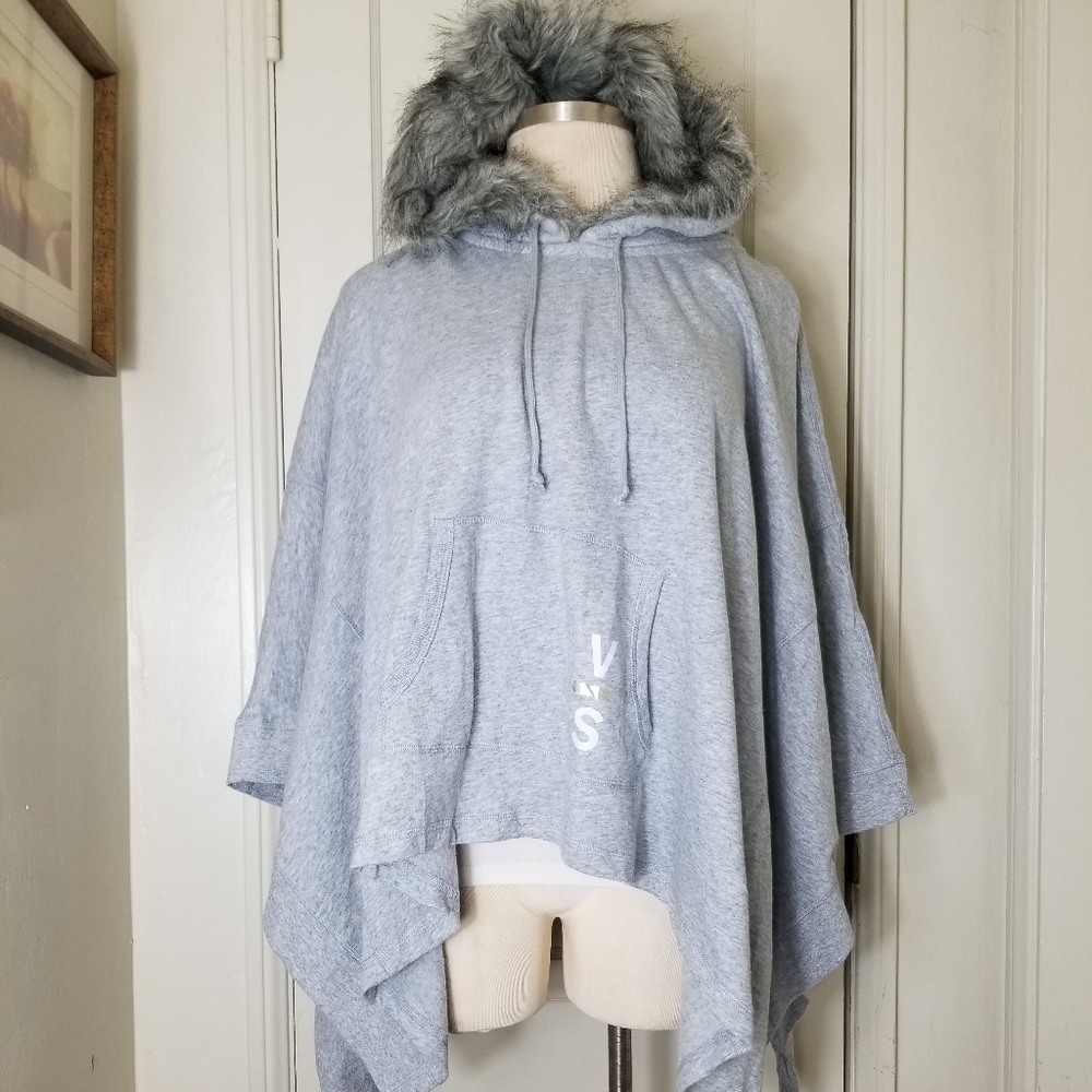 VICTORIA SECRET xs/s angel gray fur lined hood sweatshirt poncho